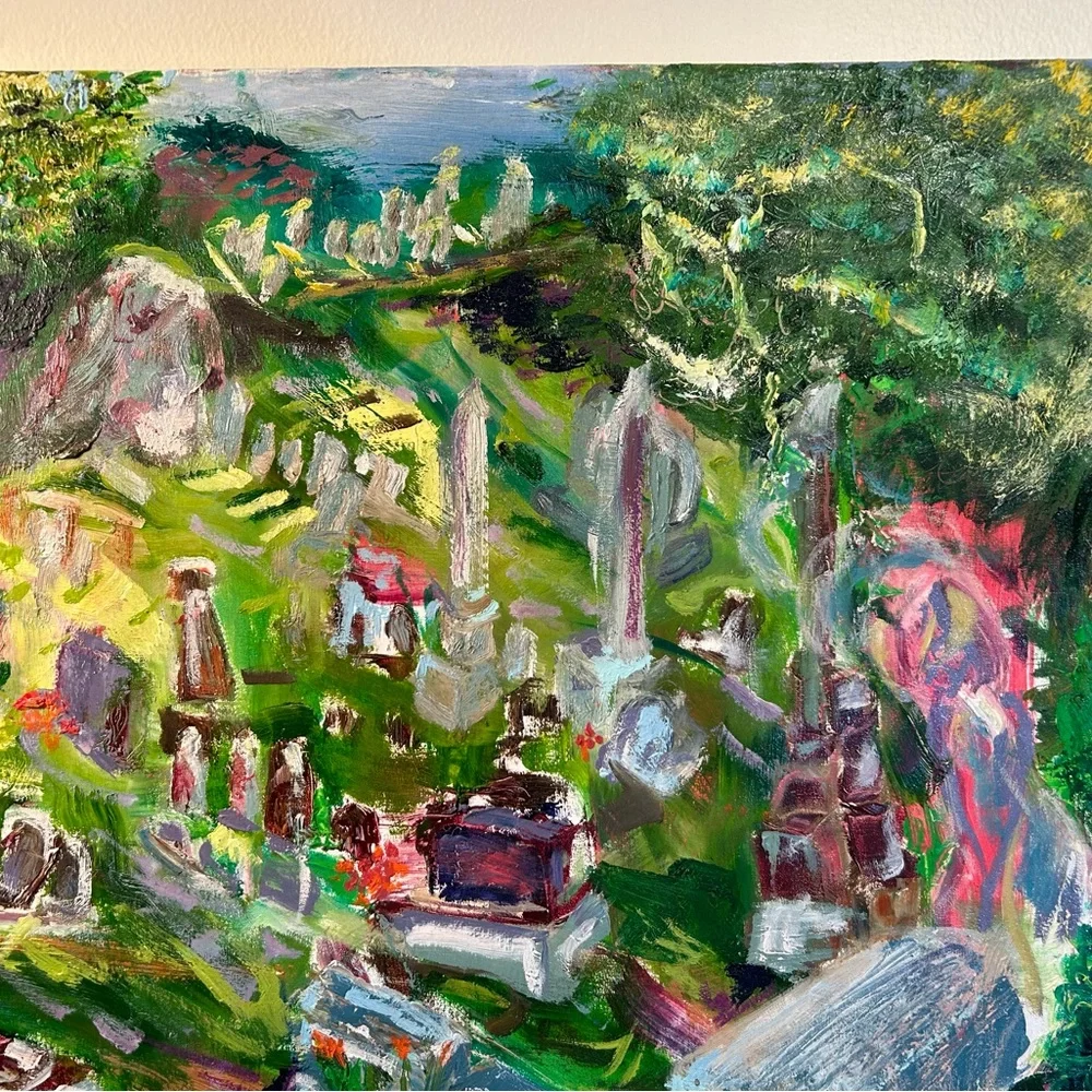 Original oil painting abstract landscape surrealism graveyard portrait signed - Picture 5 of 5